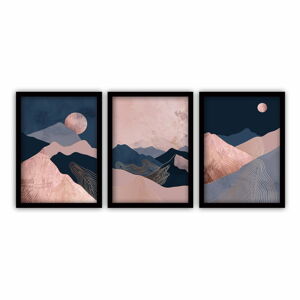 Sada 3 obrazů v černém rámu Vavien Artwork Moonlight, 35 x 45 cm