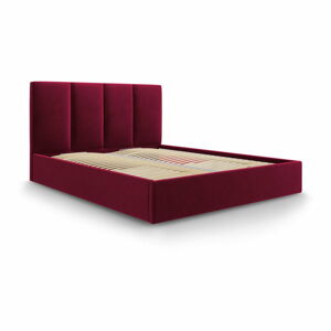 Vínově červená sametová dvoulůžková postel Mazzini Beds Juniper, 160 x 200 cm