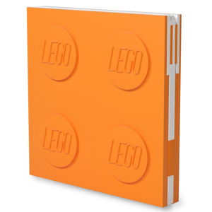 Oranžový čtvercový zápisník s připnutým gelovým perem LEGO®, 15,9 x 15,9 x 2,3 cm