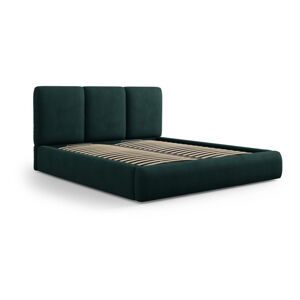 Tmavě zelená čalouněná dvoulůžková postel s úložným prostorem s roštem 160x200 cm Brody – Mazzini Beds