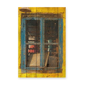 Nástěnná cedule z borovicového dřeva Really Nice Things Yellow Window, 40 x 60 cm