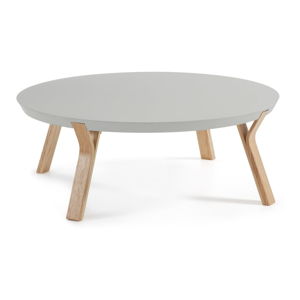 Světle šedý konferenční stolek s nohami z jasanového dřeva Kave Home Solid, Ø 90 cm
