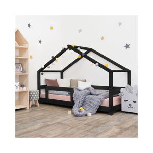 Černá dětská postel domeček s bočnicí Benlemi Lucky, 70 x 160 cm