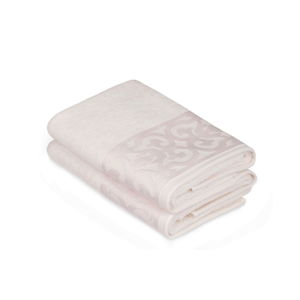 Sada 2 bílých bavlněných ručníků na ruce s krémovým lemováním Grace, 50 x 90 cm
