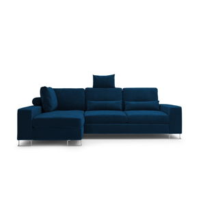 Královsky modrá rozkládací rohová pohovka se sametovým potahem Windsor & Co Sofas Diane, levý roh