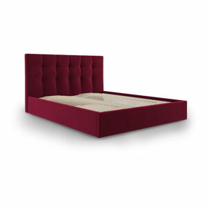 Vínově červená sametová dvoulůžková postel Mazzini Beds Nerin, 180 x 200 cm