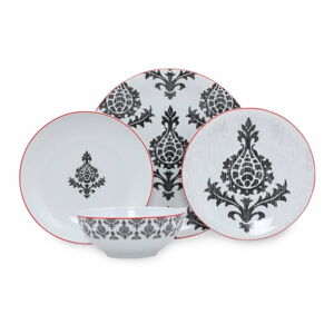 24dílná sada černo-bílého porcelánového nádobí Kütahya Porselen Ornaments