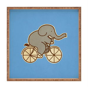 Dřevěný dekorativní servírovací tác Biking Elephant, 40 x 40 cm