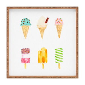 Dřevěný dekorativní servírovací tác Ice Cream, 40 x 40 cm