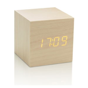 Světle béžový budík se žlutým LED displejem Gingko Cube Click Clock