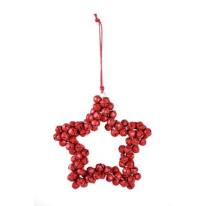 Červená závěsná dekorativní hvězda z kovových rolniček Ego Dekor Bells, výška 9,5 cm