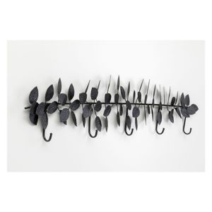 Černý kovový nástěnný věšák Kare Design Leafs, šířka 91 cm