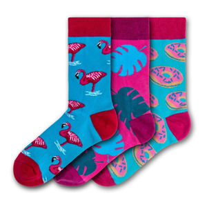Sada 3 párů barevných ponožek Funky Steps Flamingos Donuts and Leafes, velikost 35 - 39
