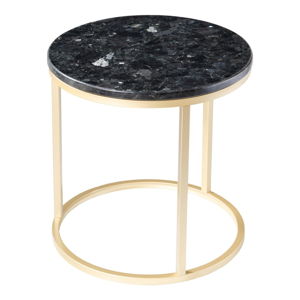 Černý žulový stolek s podnožím ve zlaté barvě RGE Crystal, ⌀ 50 cm